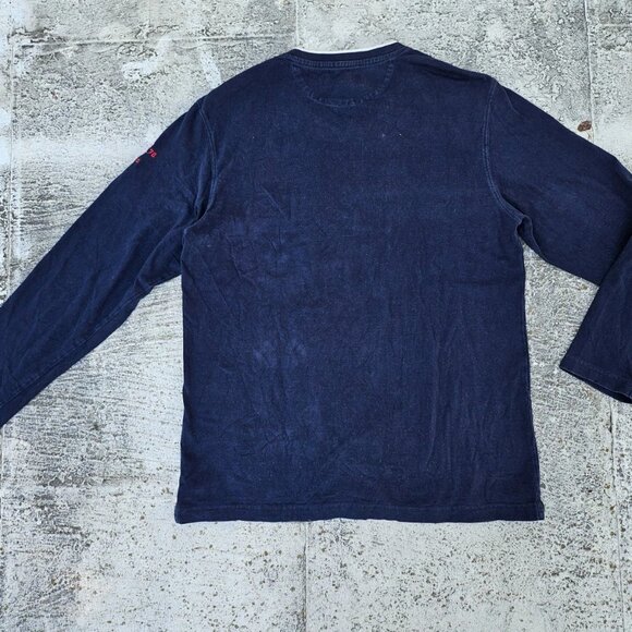 Chaps Men Sweat Shirt Long Sleeve V Neck T Shirt Navy Blue Cotton Top Size M - Picture 4 of 9